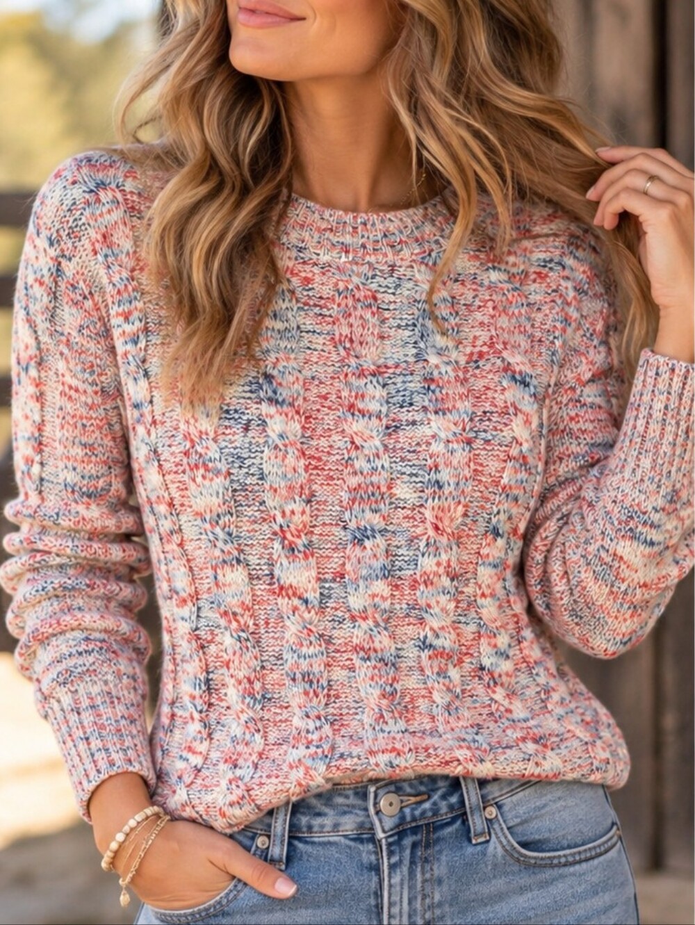 J.Crew XS Multicolor Cable Knit Cotton Sweater Marled Crewneck Nautical Preppy